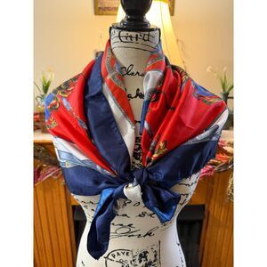 1970s Baroque Horse Bit & Crest Print Satin Scarf